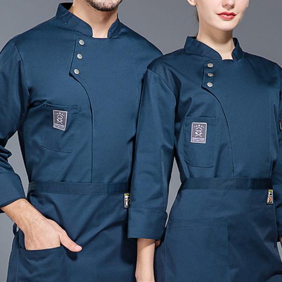 Men Women Solid Color Chef Uniform Stand Collar Single Breasted Pocket Restaurant Uniform Waterproof Anti Dirty Bakery Food Chef Tops