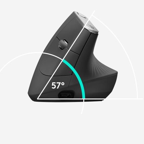 Logitech MX Vertical Ergonomic Wireless Mouse RF Wireless+Bluetooth, 4000 DPI, Graphite