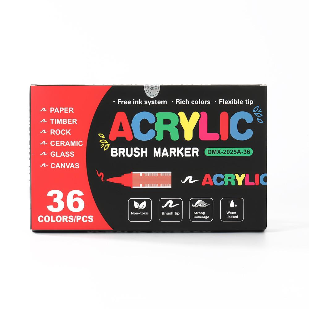 Direct Ink Acrylic Marker Set, Soft Tip Watercolor Brush Pen for Students, Waterproof Doodle Markers, 48/60 Colors Optional