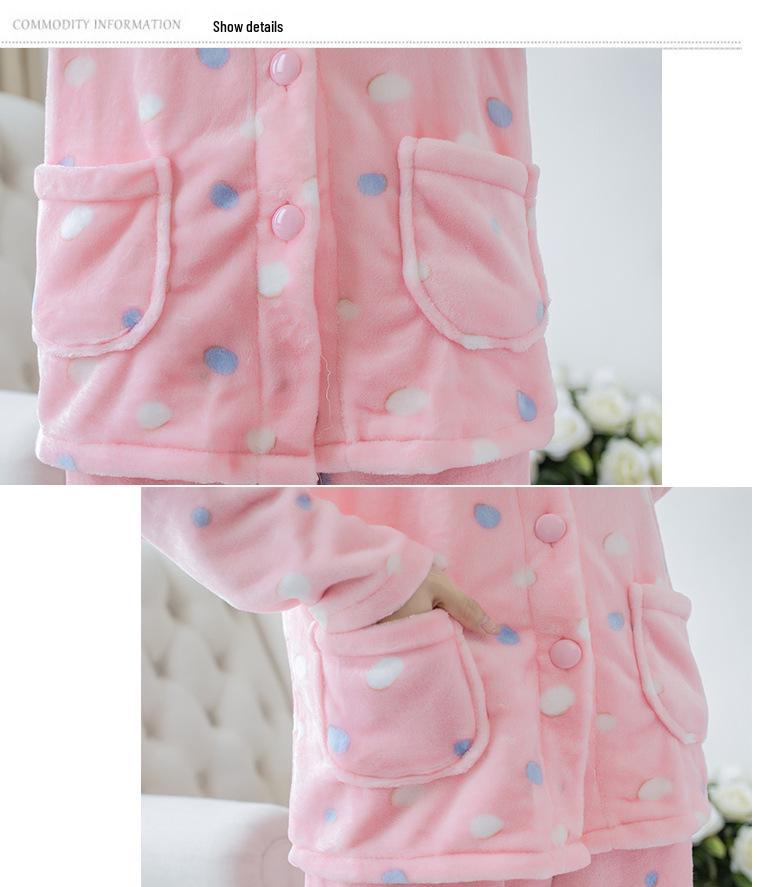 Women's Coral Fleece Pajamas: Warm, Thick Cardigan Lapel Homewear Set for Autumn and Winter