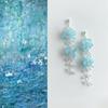Blue Crystal Flower Tassel Earrings - Handmade, Original Design for Seaside Vacations