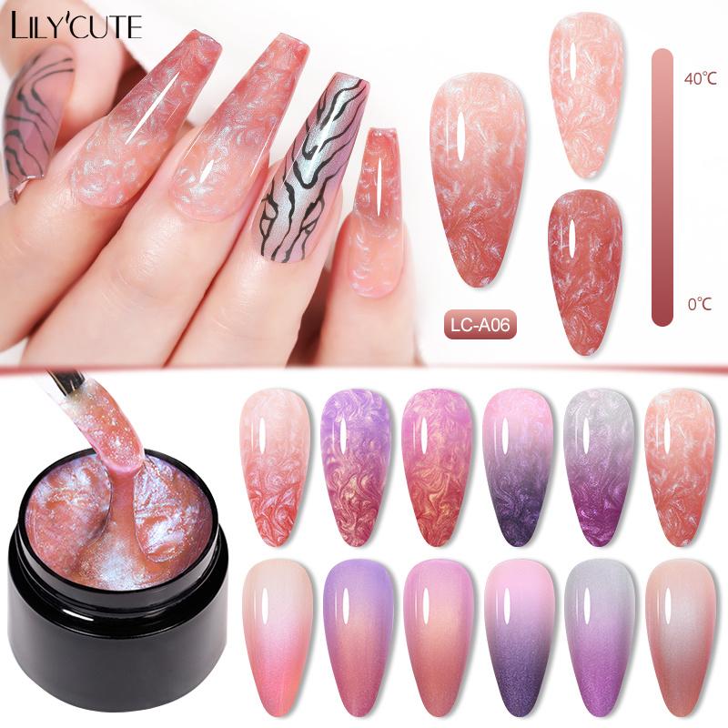 LILYCUTE 7ml Thermal Gel Nail Polish 3 Layers Temperature Shiny Color Changing Semi Permanent Soak Off UV Gel Polish Varnish Base Top Gel Nail Art DIY