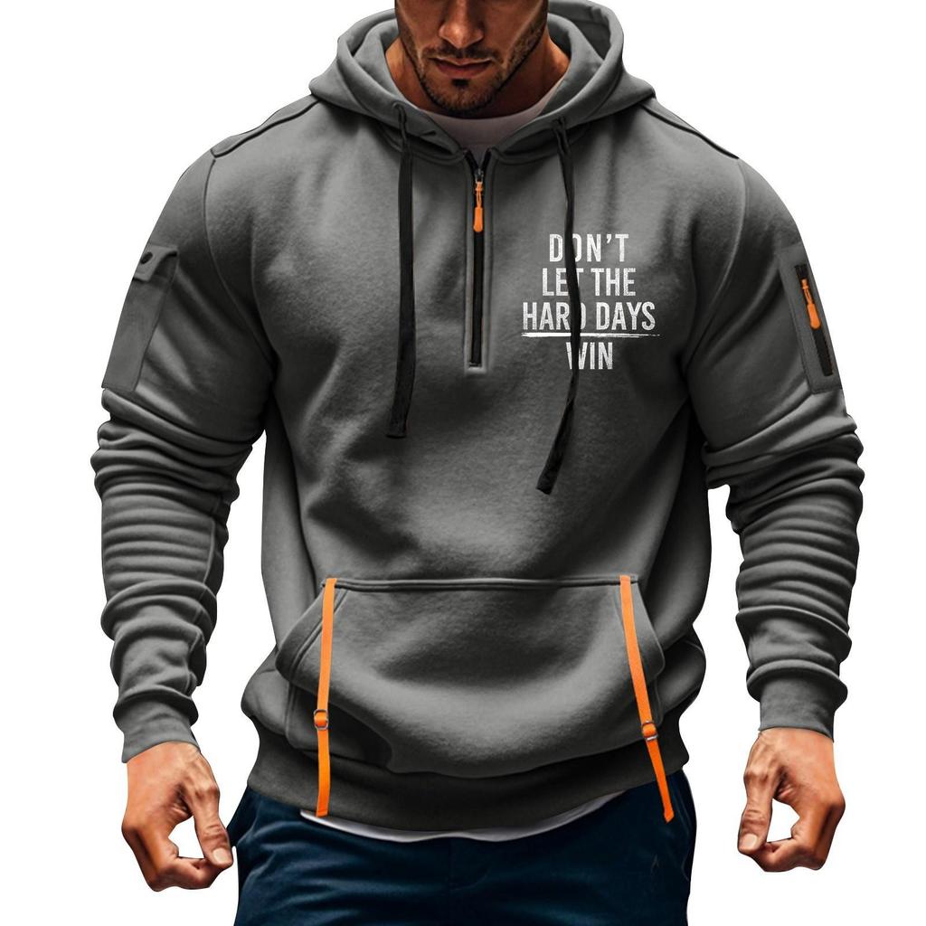Men's Printed Sweatshirt Hoodie Zipper Arm Pocket Cardigan Men's Sports Large Size Casual Hoodie