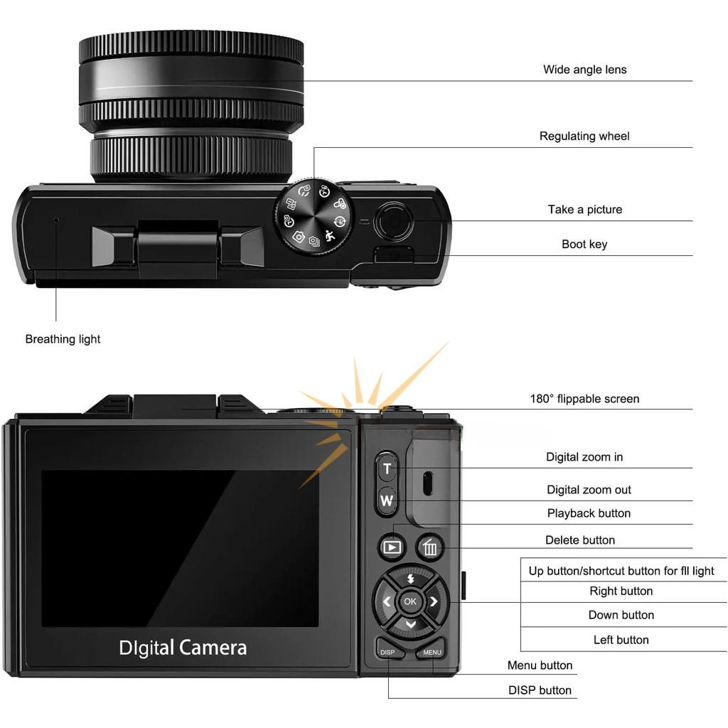 64MP 180° Flip Screen Selfile Camera WIFI 4K Digital Camera Small Portable 18X Digital Zoom Vlog Camera