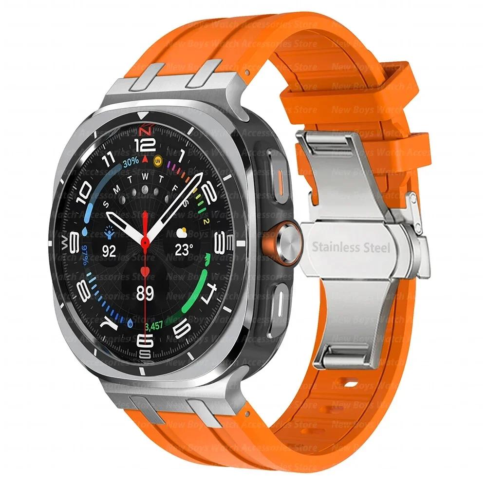 Luxury Sports Rubber Band for Samsung Galaxy Ultra Watch 47mm Curved End Silicone Strap for Samsung Ultra 7 47 47MM Men Bracelet