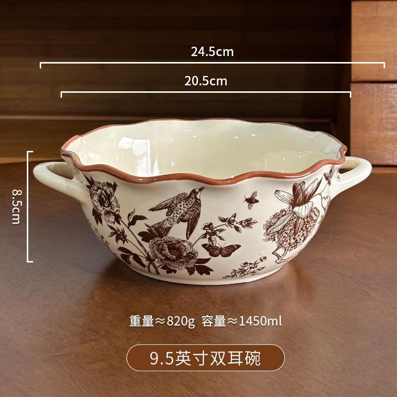 Medieval Flower Tableware Set Light Luxury Advanced Ceramic Bowl Household Plate Rice Bowl Large Capacity Soup Bowl