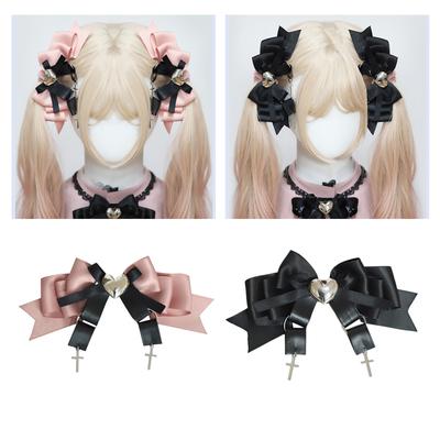 Cute Sweet Girly Dark Ribbon Hair Clip Bow Cross Gothic Y2K-style Bow Bunches Accessories Sweet Balletcore