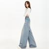 Autumn Women's Wide-Leg Jeans - Wrinkled Cat Whisker Design with Draped Look