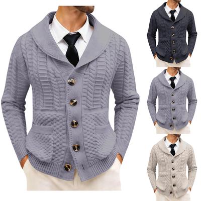 Mens Shawl Collar Cardigan Sweater Cable Knit Button Down Sweaters Long Sleeve Casual Winter Outwear