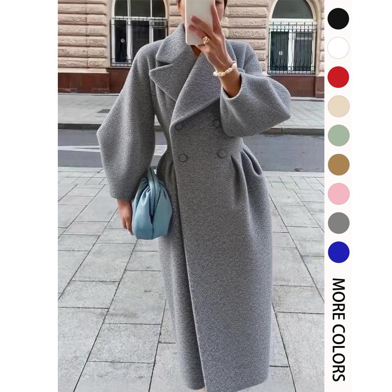 Palton de iarnă pentru femei Modă Solid Lejer Rever Dublu rând Trenci Vintage Mânecă lungă Jachete Călduros Gros Femeie Nou în Paltoane