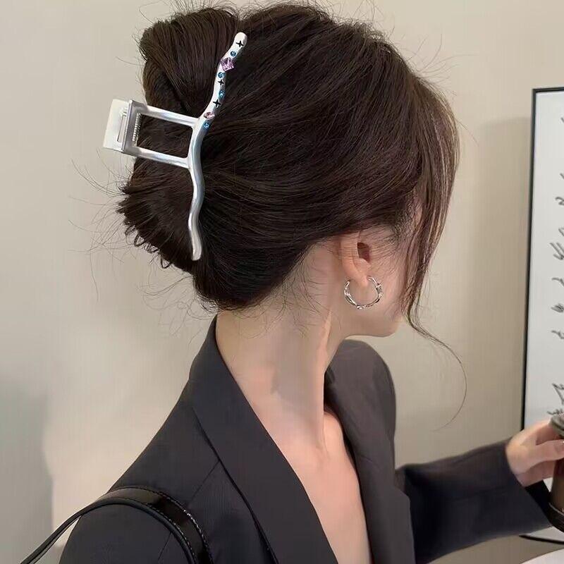 Exquisite Silver Color Crystal Hair Claws Fashion Geometric  LargeMetal Hair Clips Grab Hairpins For Women Girl Hair Accessories