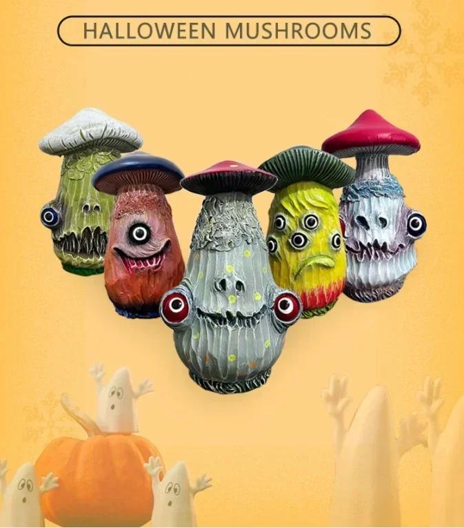 Home Garden Decoration Creative Skull Mushroom Sculpture Monster Resin Crafts Office Desktop Decorations Accessories Supplies