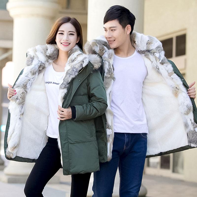 Winter Style Men Boutique Down Coat Detachable Rabbit Fur Collar White Duck Down Men's Solid Jackets Plus Size S-5XL