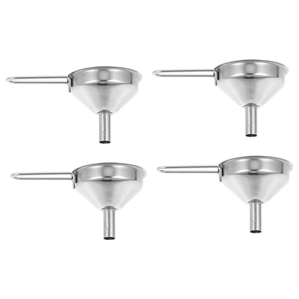 4pcs Small Funnel Stainless Steel Mini Kitchen Funnel for Oil Flask Liquid Transfer Household Canning Strainer Silver