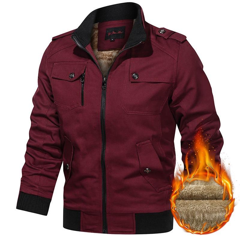 Tooling jacket men's loose large size autumn and winter multi-pocket military uniform cotton handsome stand-up collar casual jacket