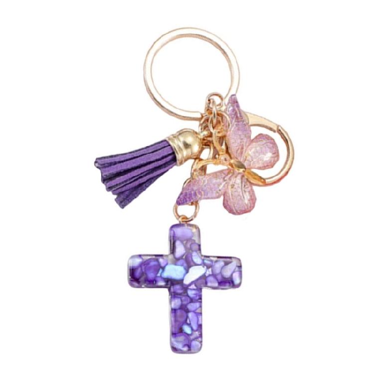 Christian Resins Crosses and Butterfly Keychain with Tassels for Daily Key Organization and Backpack Bag Decoration