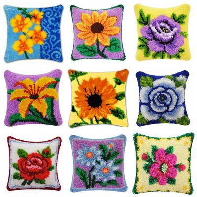 Blumen-Serie Stickerei Knüpfhaken Kissen geknotet Stich Hand Haken gestrickt Stickerei Kit Smyrna Teppich Knüpfhaken Teppich Kits