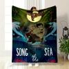 An Owl Atop Children and a Seal On Water, Surrounded by a Magical Scene. for All Seasons Blanket Lunch Break Throw Gift