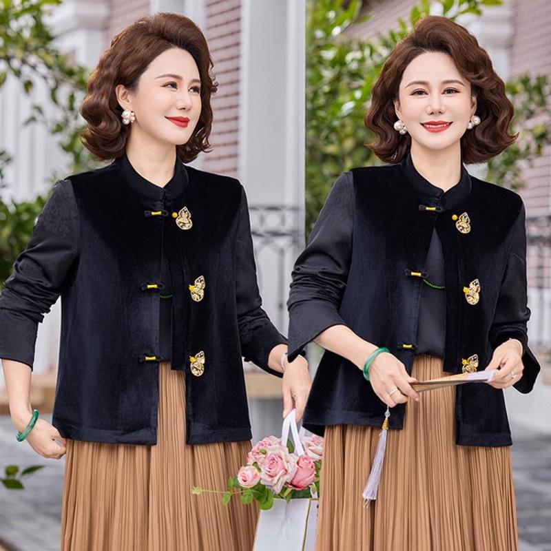 2026 Spring/Autumn Gold Velvet Wide-Cut Sleeveless Shawl Vest for Middle-aged Women