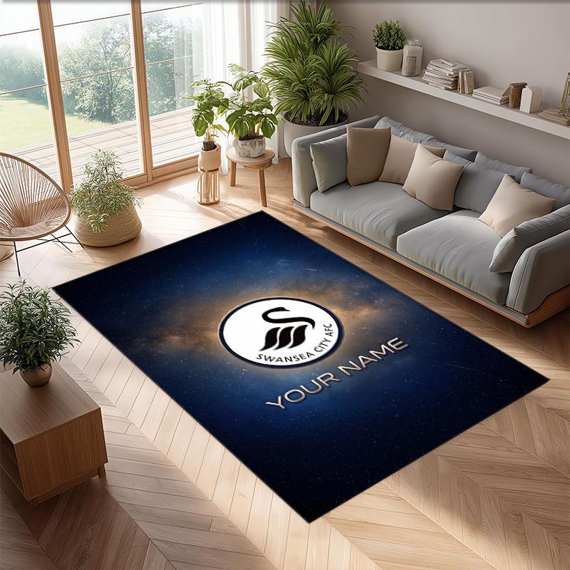 Swansea City FC Printed Crystal Velvet Rug Non‑Slip Crystal Velvet Carpet For Sofa Bedroom Indoor Home Decoration