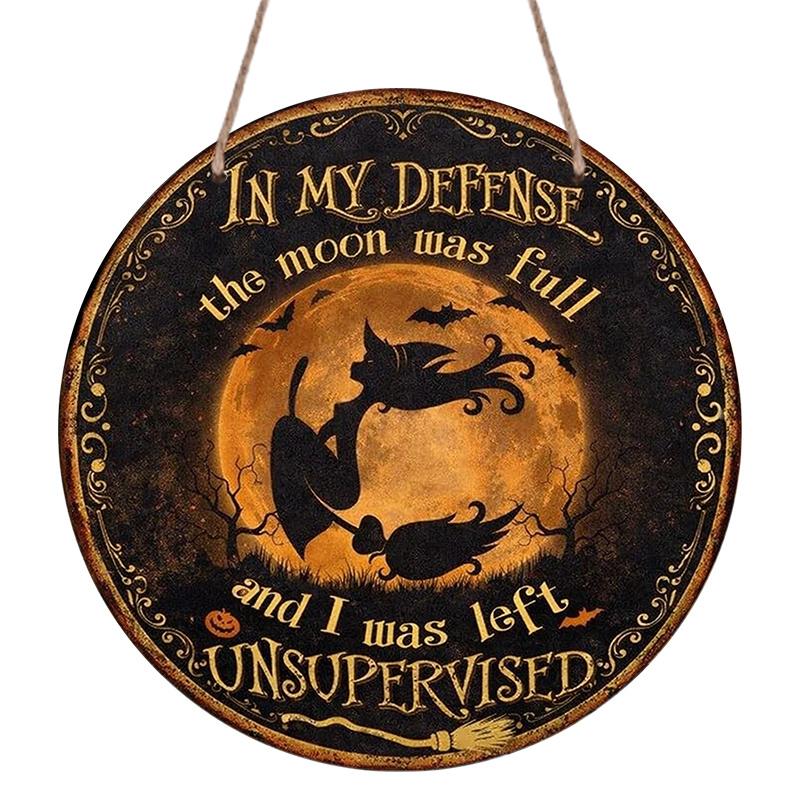 2D Flat, 1pc Round Aluminum Halloween Witch Metal Sign, Suitable for Decorating Homes, Bars, Cafes, Offices.Gothic Vintage Round Wall Sign - Retro 7.87×7.87inch
