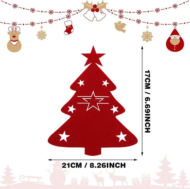 

Christmas Table Setting Utensil Holder Knife Fork Pocket Cover Star Tree Elk Design New Year Party Decoration 10PCS