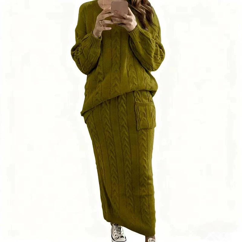 

2025 Autumn/Winter Women s Fashion Cable Knit Sweater and Skirt Set XL