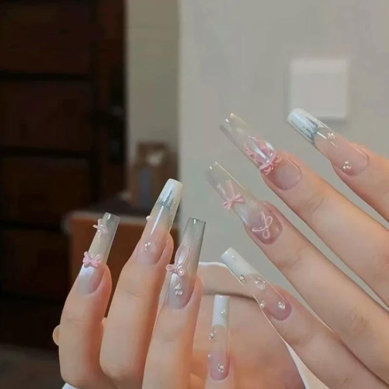 50 Pcs Bowknot Nail Art Decorations 3D Satin Light Nail Charms Colorful Ribbon Bow Rhinestone Diy Manicure Tools Parts