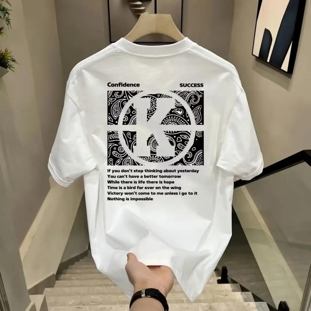 Men's Harajuku Fashion Graphic T-shirt Kpop Letter Print Casual Summer Short Sleeved Hip-hop O-Neck Black Shirts Tops Streetwear
