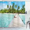 Summer Tropical Beach Scenery Shower Curtain with Hooks Seaside Island Palm Trees Blue Sea Bath Curtain Bathroom Bathtub Decor