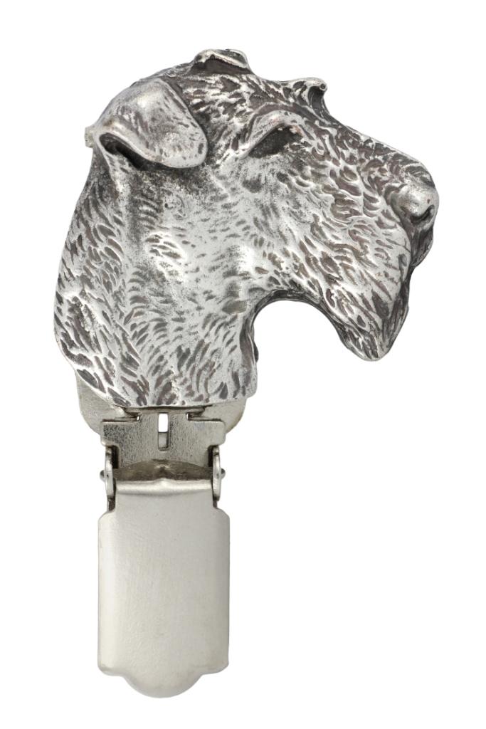 Fox Terrier Wire – Brooch with a clip, holder for a start number – Design 02 | Art-Dog