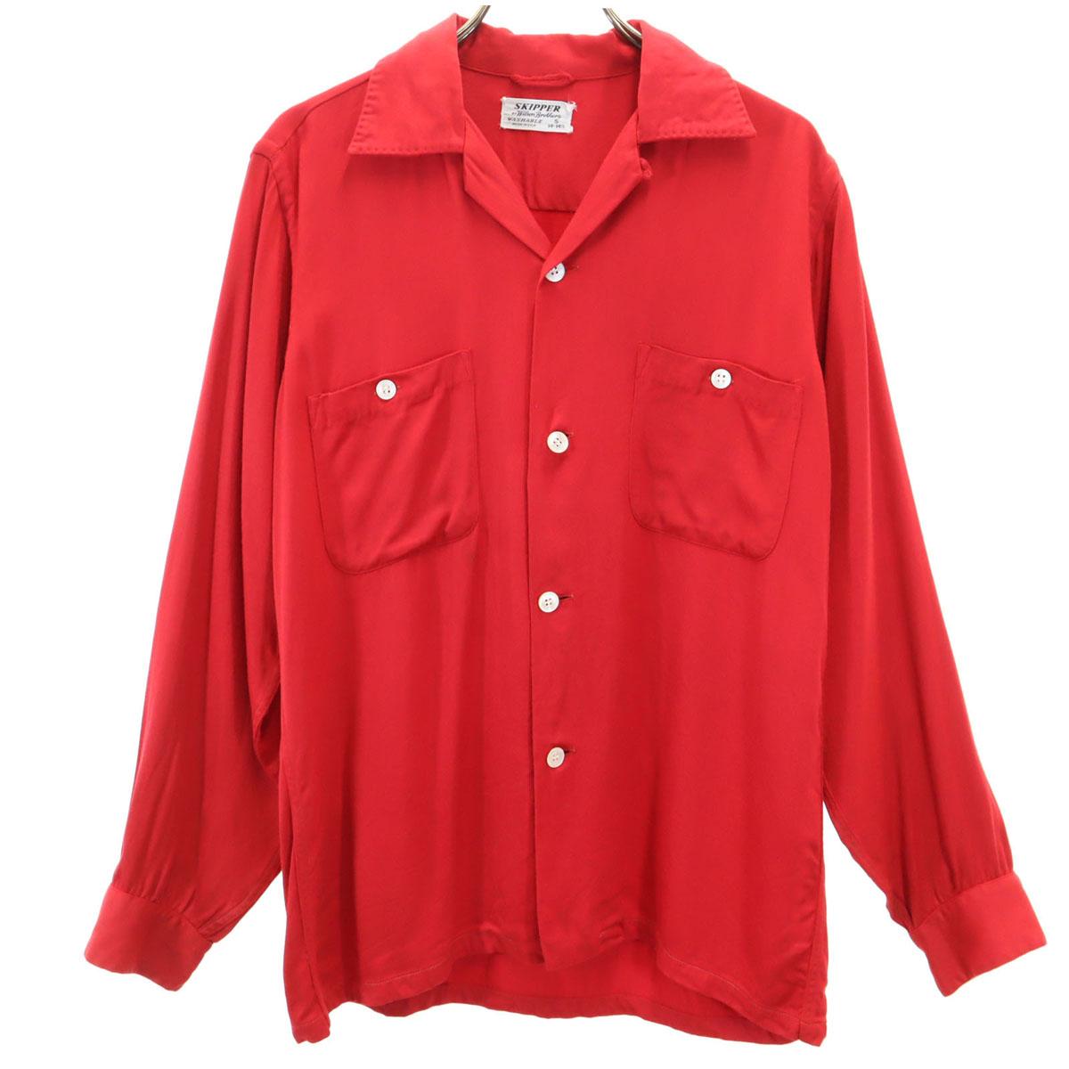 

SKIPPER 50-е годы Сделано в США Винтажная рубашка с длинным рукавом и открытым воротником S Красная Мужская Б/У
