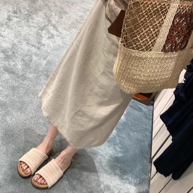 Sheepskin version of beach walking slippers women's summer wear woven wide word with thick bottom cool slippers