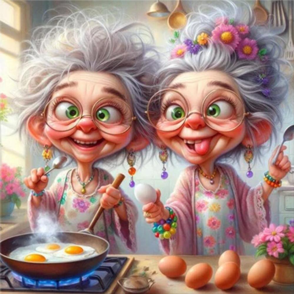 

Счастливая и забавная бабушка готовит DIY Алмазная картина Портрет Новинка 2024 года Полная алмазная вышивка Мозаика ручной работы для домашнего декора J3939 round 30x30cm белый