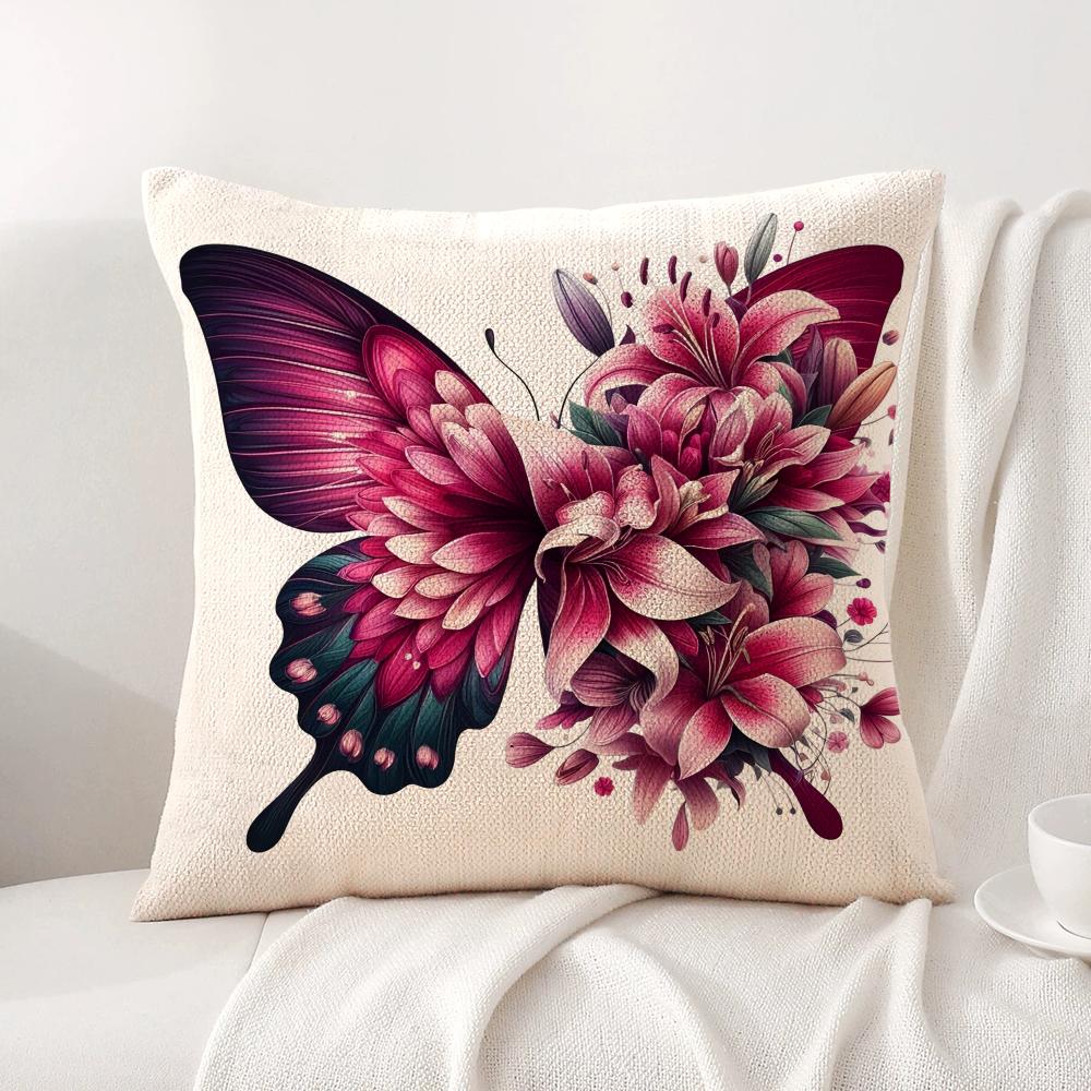 Watercolor butterflyflower Cushion Cover Natural Linen Organic Fabric DoubleSided Printing Sofa Home Decor Gift Pillow Cover