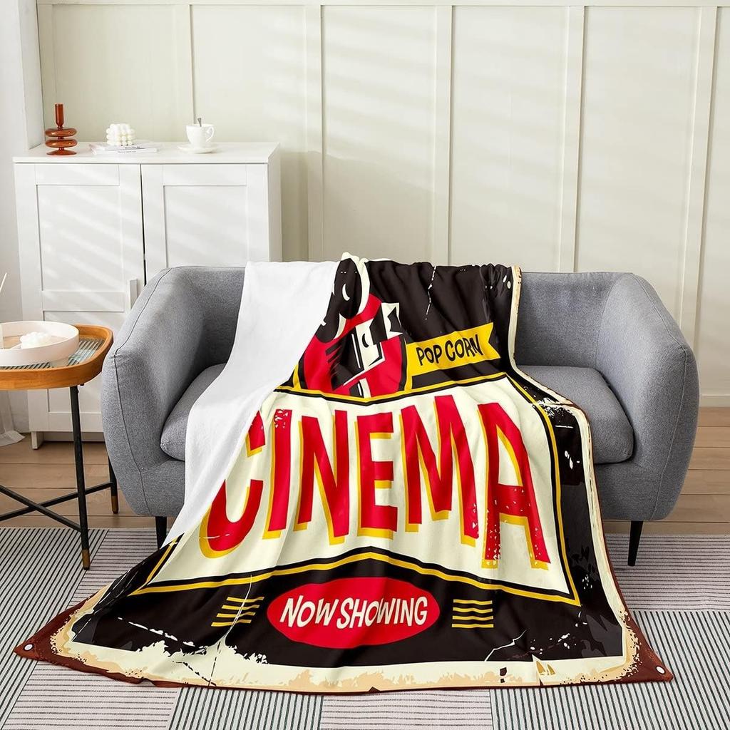 Popcorn All Season,Bed Blanket Cinema Poster Blanket, for Kids Boys Girls Teens Decor Movie Theater Food Blanket Home Decor