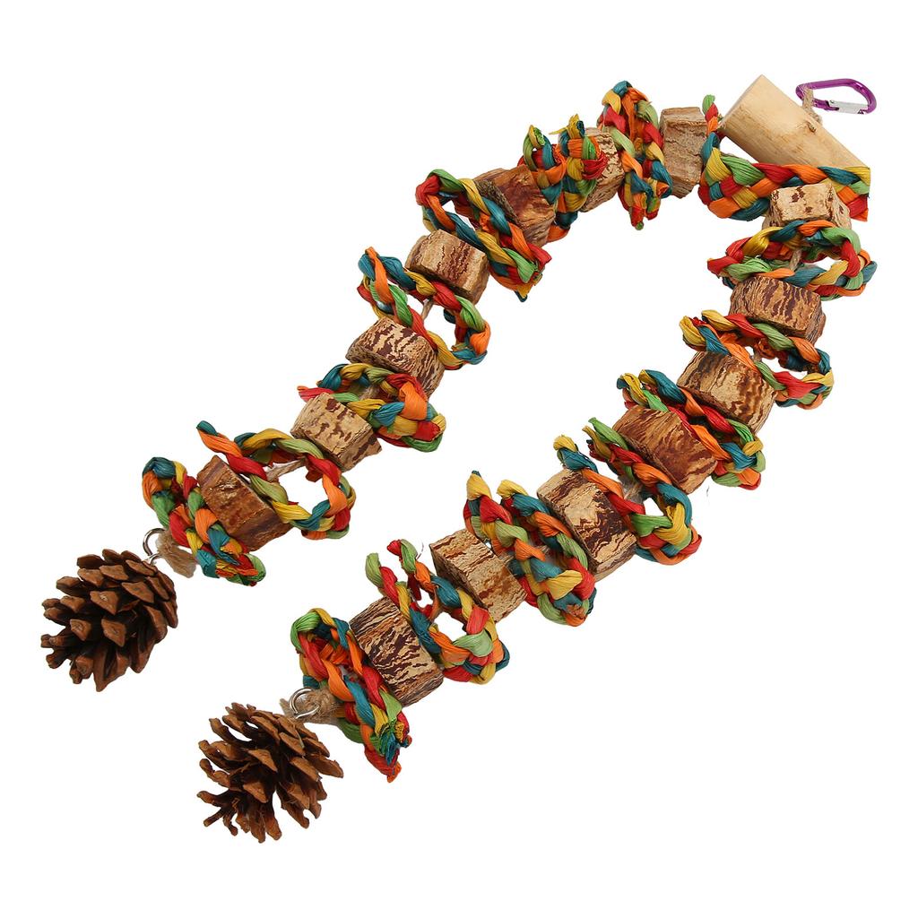 Parrot Chewing Toy Beak Grinding Safe Log Nut Pine Cone Corn Leaf Hanging Bird Cage Toys for Medium Large Birds Colorful