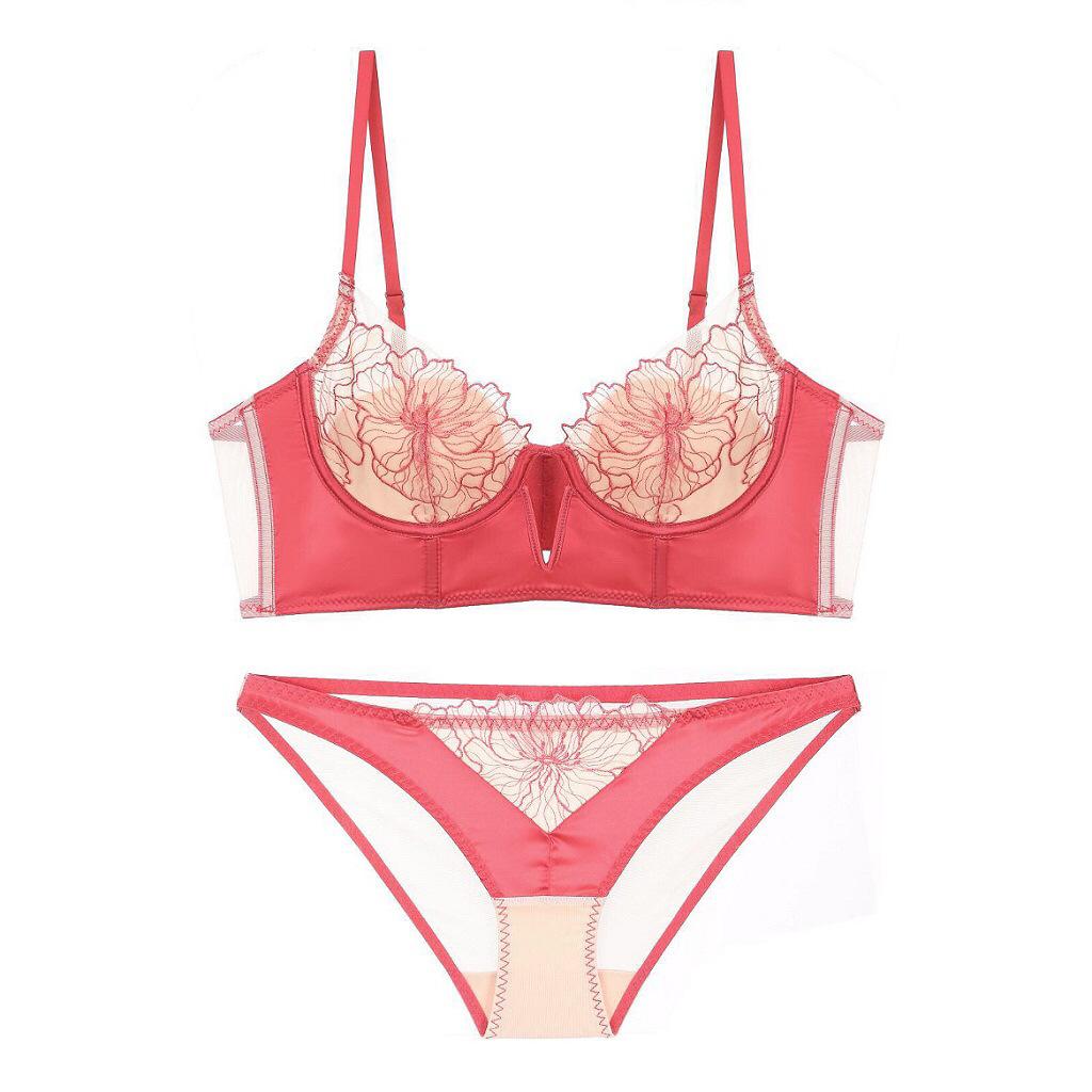 Amazon's new deep V hollow embroidered bra sexy fishbone shapewear women's gathering breathable bra