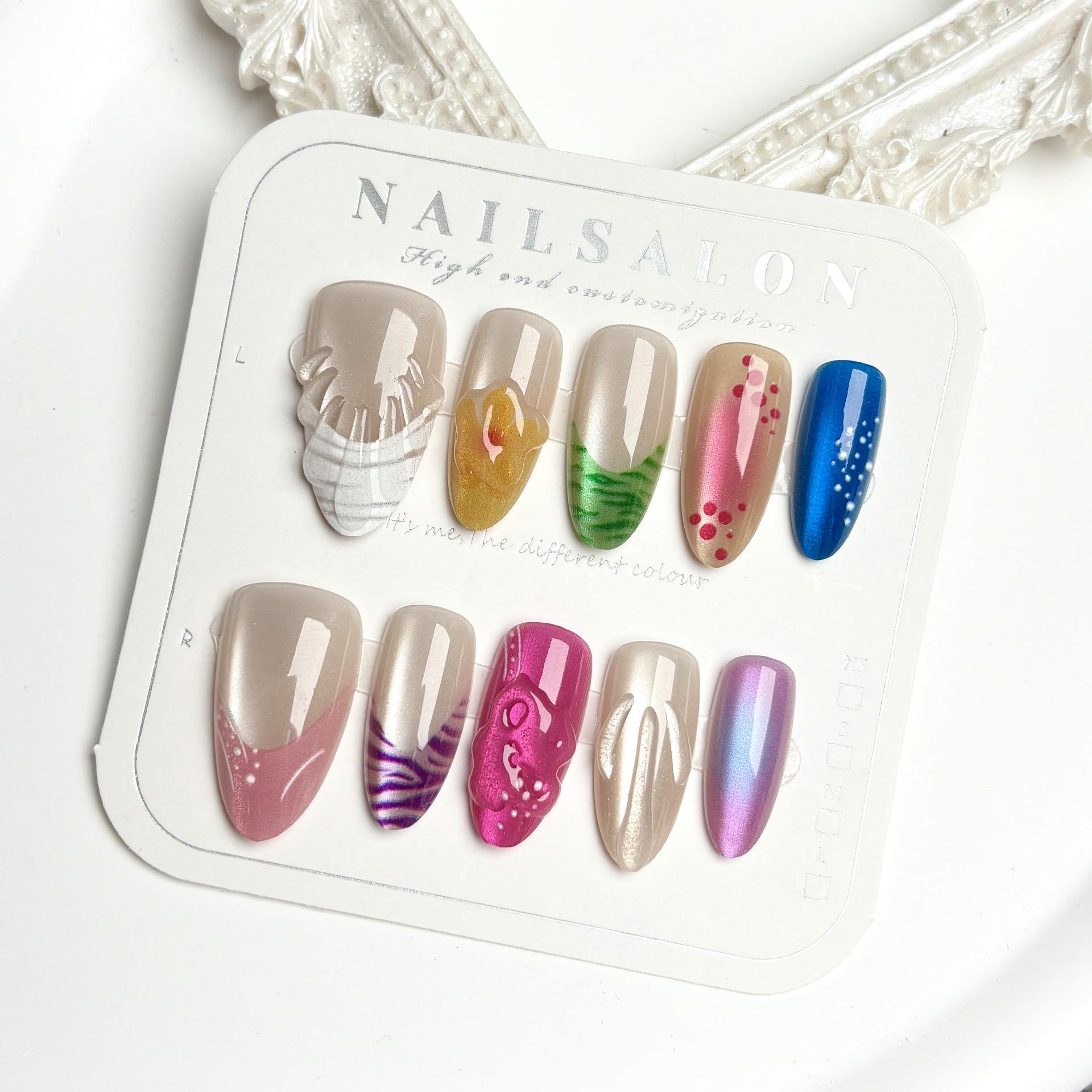 

Colorful Neon Shibuya Spicy Girl Long Press-On Nails with 3D Blush Y2K Design