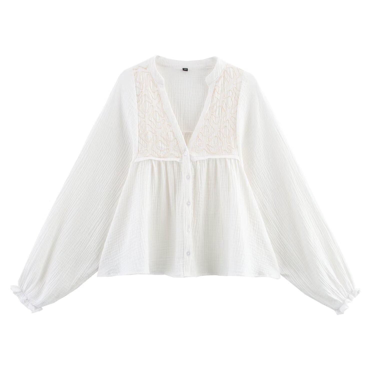 

Лето 2025 Женский Топ из Хлопка с Вышивкой в Европейском и Американском Стиле L белый