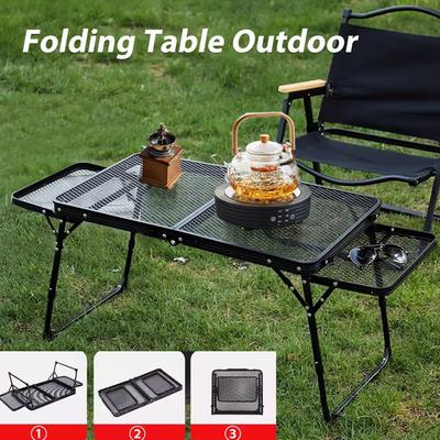 Masă de camping plasă de fier masă pliabilă portabilă pentru camping în aer liber cu raft ridicător aliaj de aluminiu masă de dining