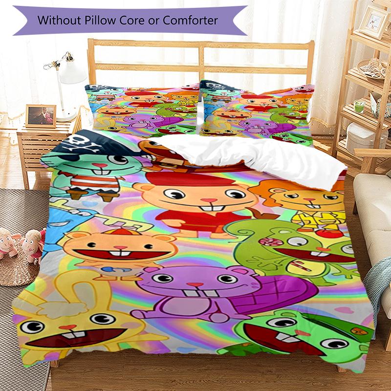 3pcs Happy Tree Friends4 Pattern Bedding Set Duvet Cover Set Includes Duvet Cover &pillowcases, Perfect All Season Bedroom Decoration & Gift