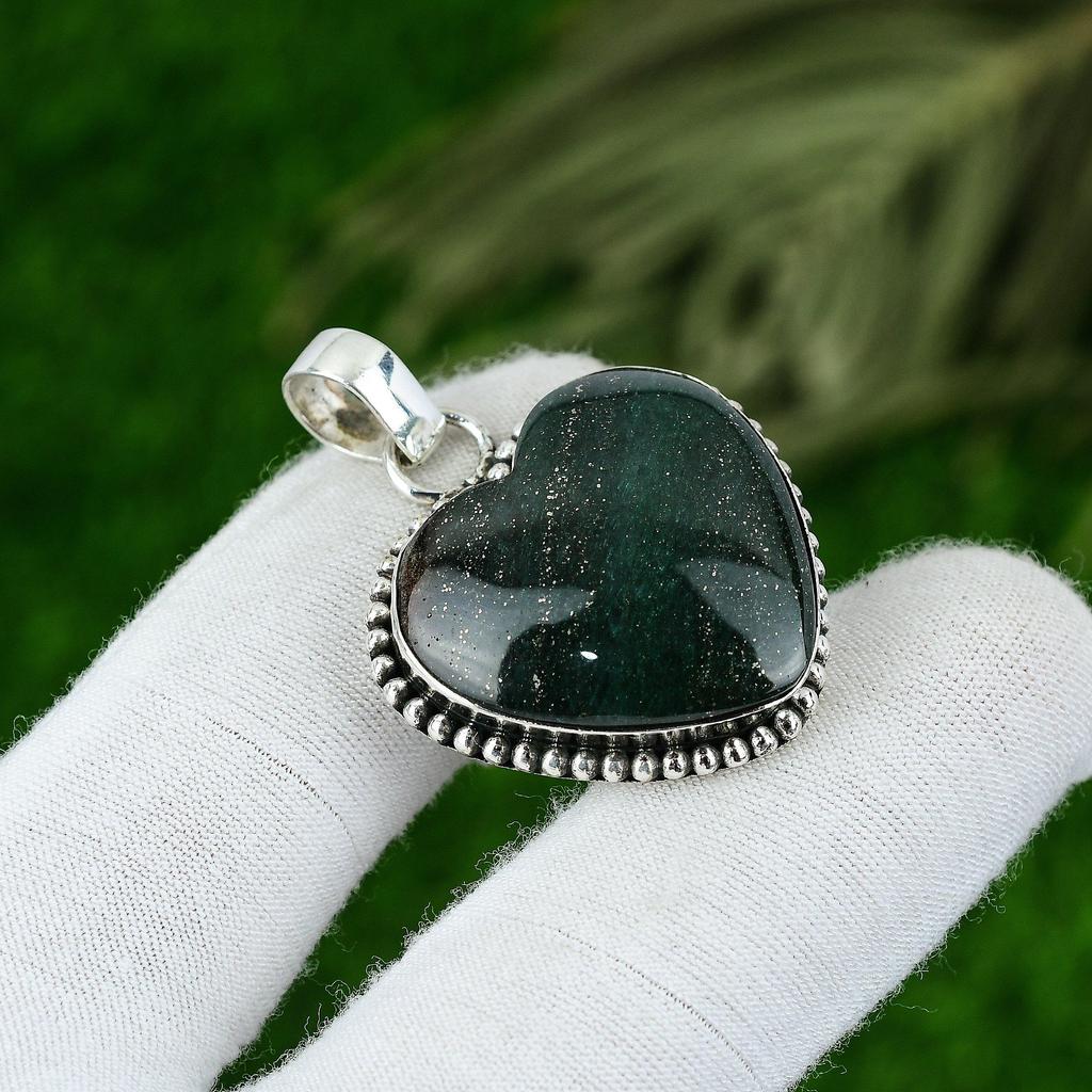 Gift For Her 925 Sterling Silver Natural Green Aventurine Gemstone Pendant