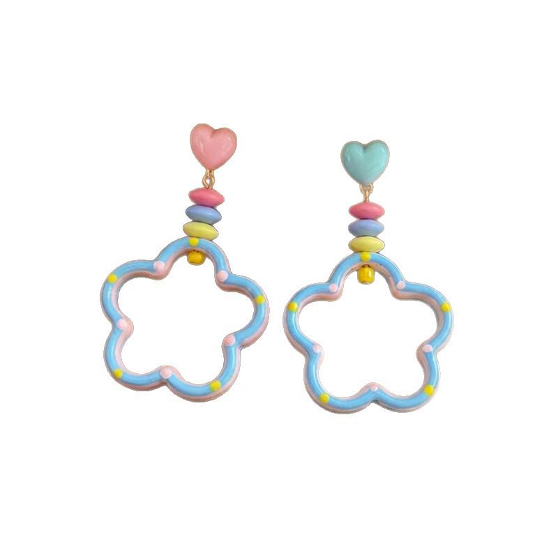 Summer Peach Heart: Colorful Flower Earrings for Women - Dopamine Vacation Style, Exaggerated Niche Design Studs