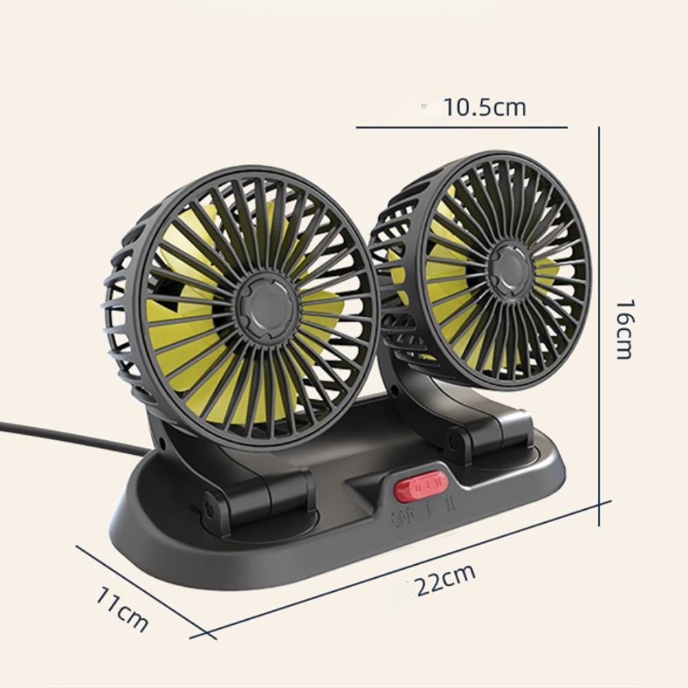 Ventilator auto, 360°, reglabil, cu 3 capete, ventilator electric auto, ventilator silențios pentru mașină, birou, birou și mașină