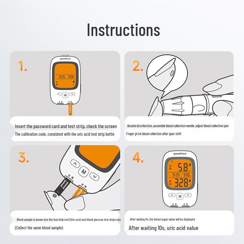 Yuwell GU200 Dual-Function Blood Glucose & Uric Acid Monitor