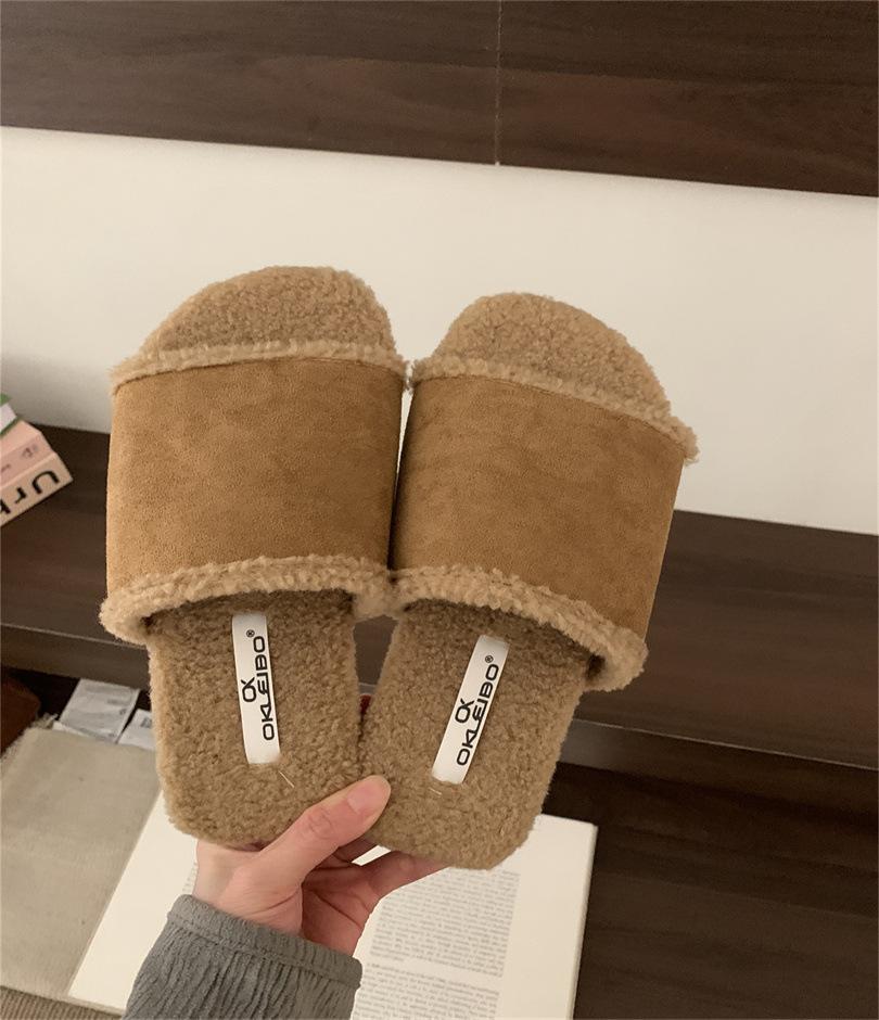 

Niche fluffy slippers fluffy 2025 temperament leopard print retro fashion lazy soft bottom comfortable home one-word drag 39 хакі