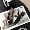 Summer, spring and autumn, one-word with high heels, Mary Jane shoes, patent leather, square head, thick heels, single shoes for women