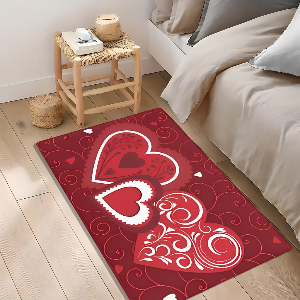 VIKAMA Valentine's Day Carpet Love Heart Carpet Red Doormat Welcome Mat Bedside Floor Mat Rug For Bedroom Carpet For Live Room