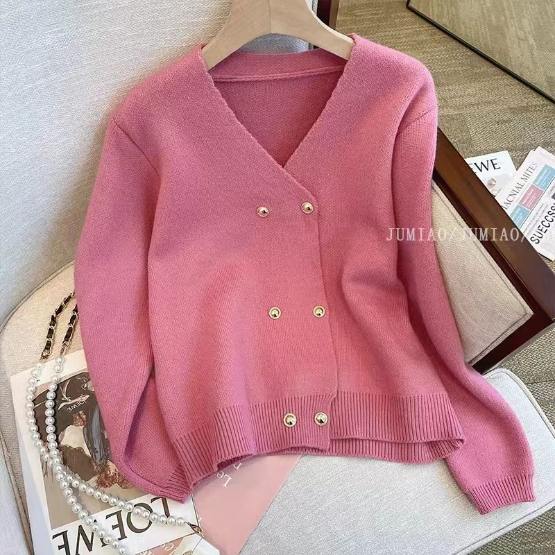 Spring and Autumn New Collar Knitted Cardigan Women's Casual Versatile Double-breasted Chic Sweater Jacket Trend